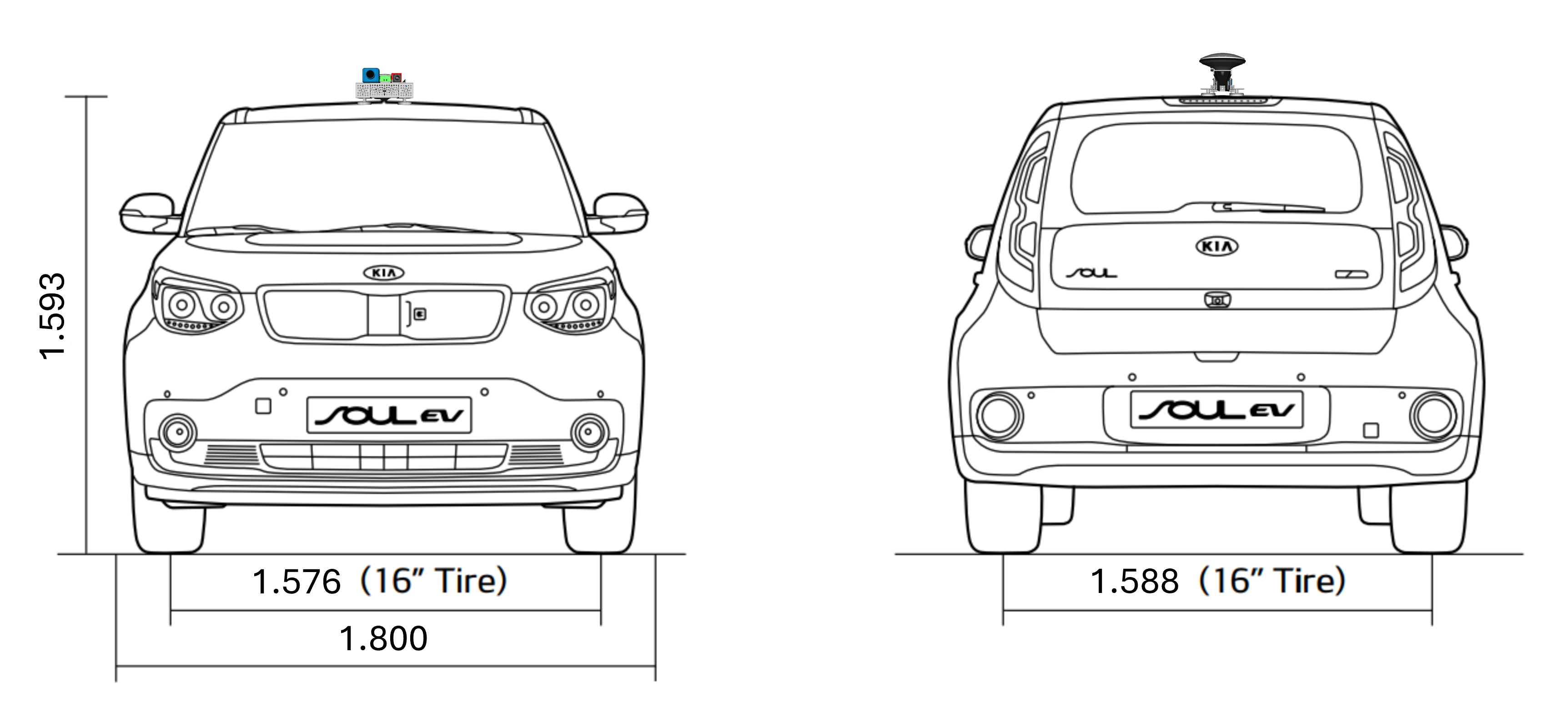 Kia Soul - Body measurements FrontRear